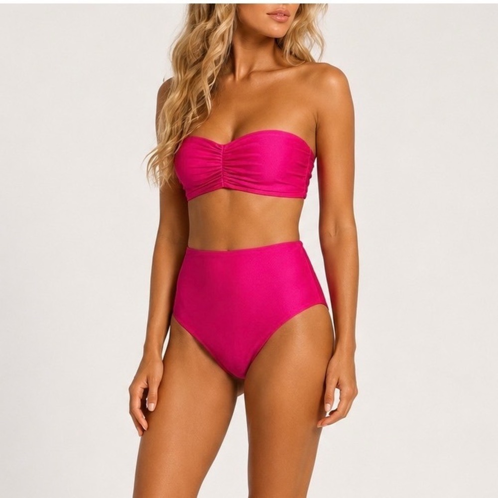 JADE SWIM Fuschia Sheen Bikini Set Ava Bandeau‎ Top Bound High-Cut Bottom